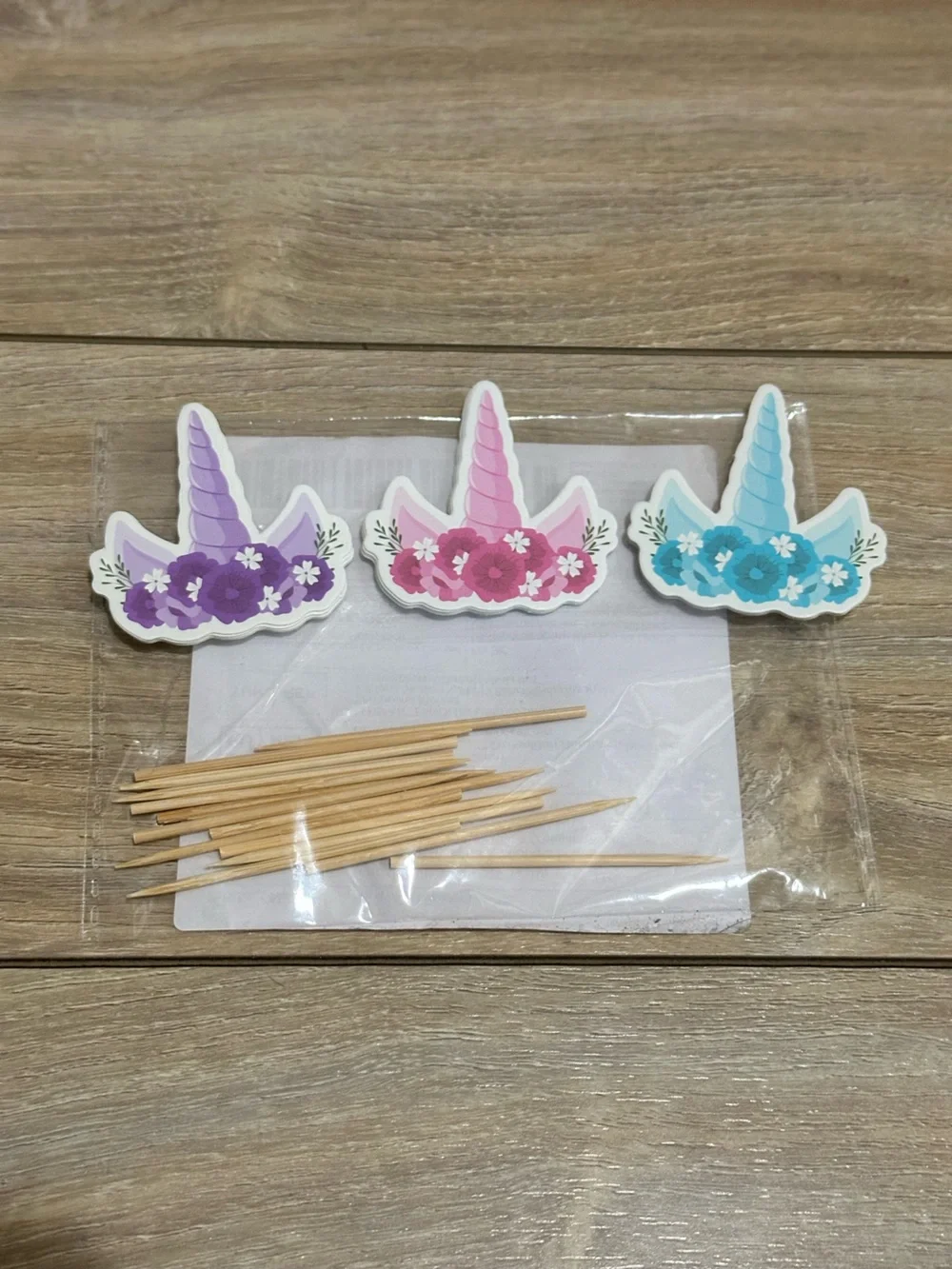 12 Unicorn Horn Cupcake Toppers - Pink, Purple, Blue